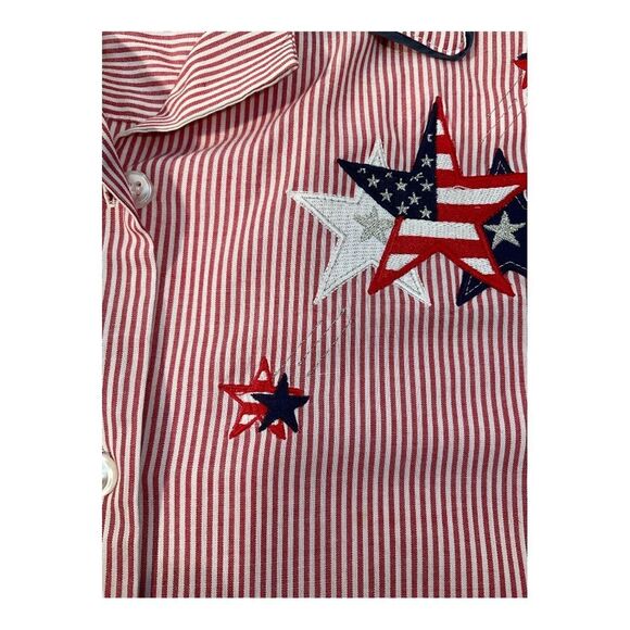 Karen Scott Shirt Womens Red White Blue Striped Stars Embroidered July 4 Size XL - Picture 8 of 14